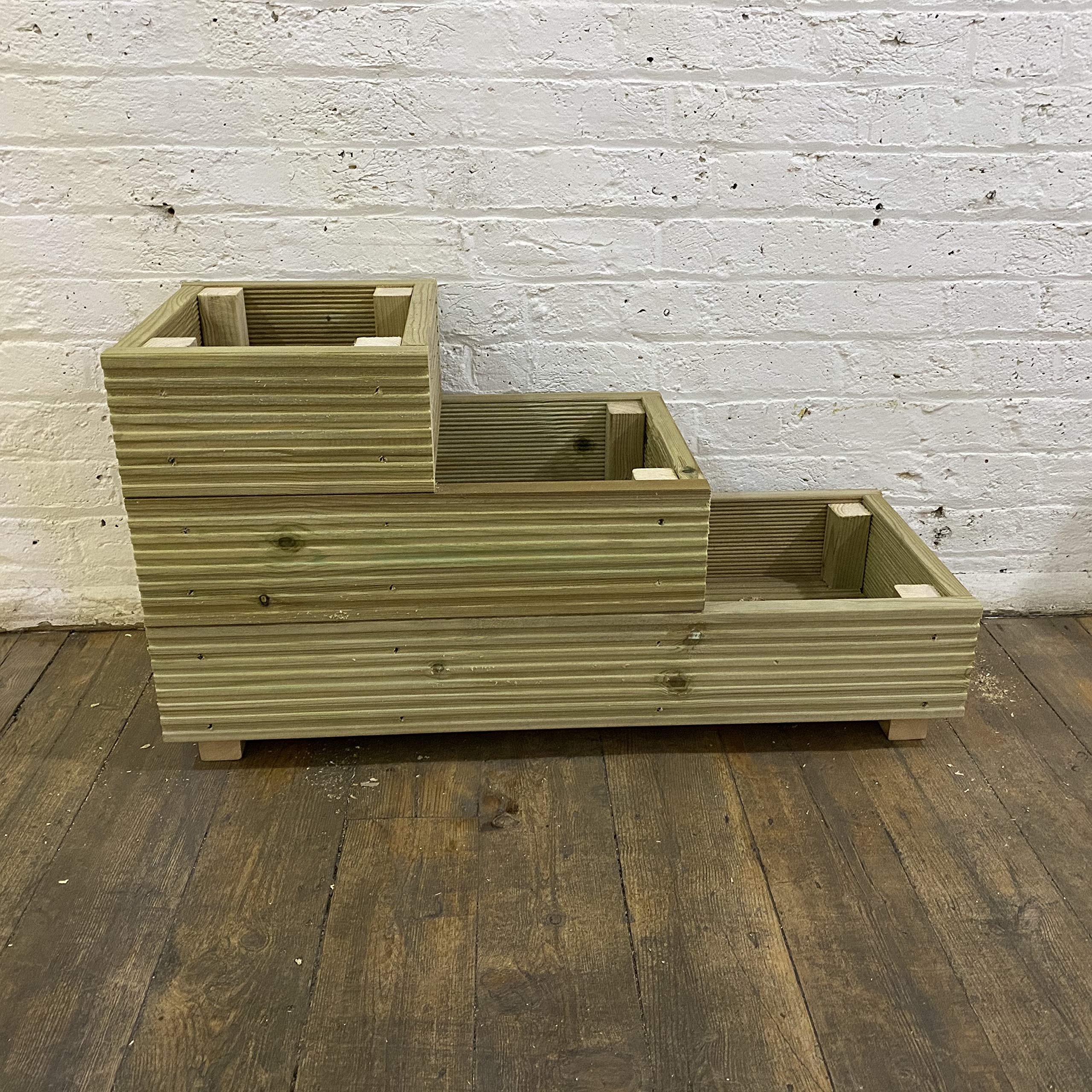 Cutncraft Designs Medium 3 Tiered Garden Steps Level Wooden Decking Patio Planter Trough herb Box โ image 1