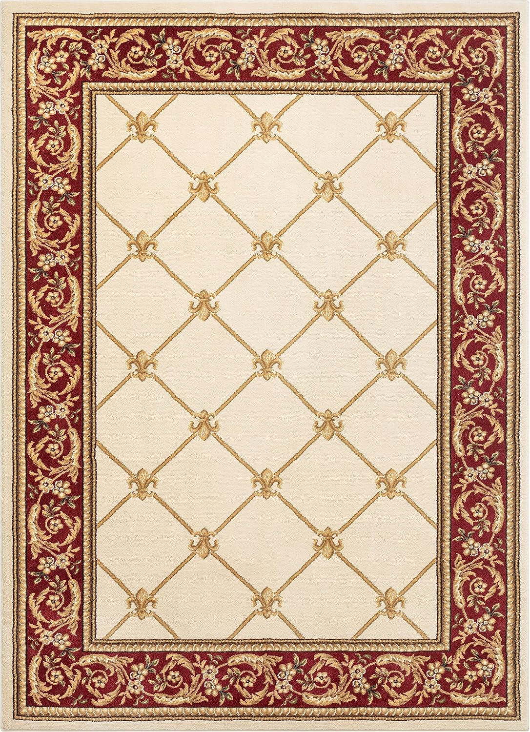 Well Woven Timeless Collection Fleur De Lis Ivory 6x9 Luxurious Traditional French Aubusson Oriental Area Rug Perfect for Living Room Bedroom or Dining Room Easy-to-Clean Durable Design