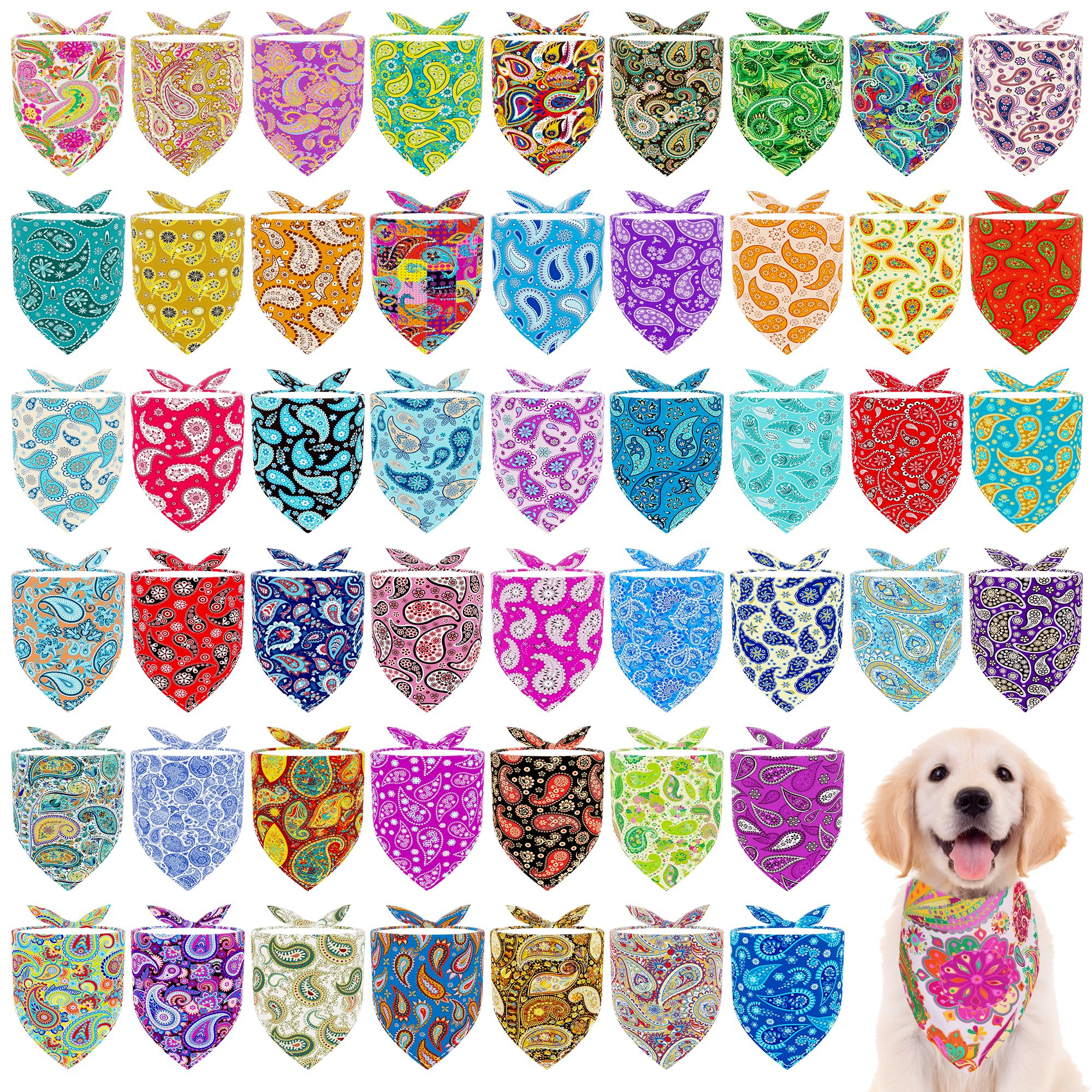 JpGdn 100PCS Dog Bandanas Paisley Bulk for Small Medium Breed Kerchief Triangle Bibs Scarves Pink Blue Selvedge Sewing Stitching Edge Hemming Stitch