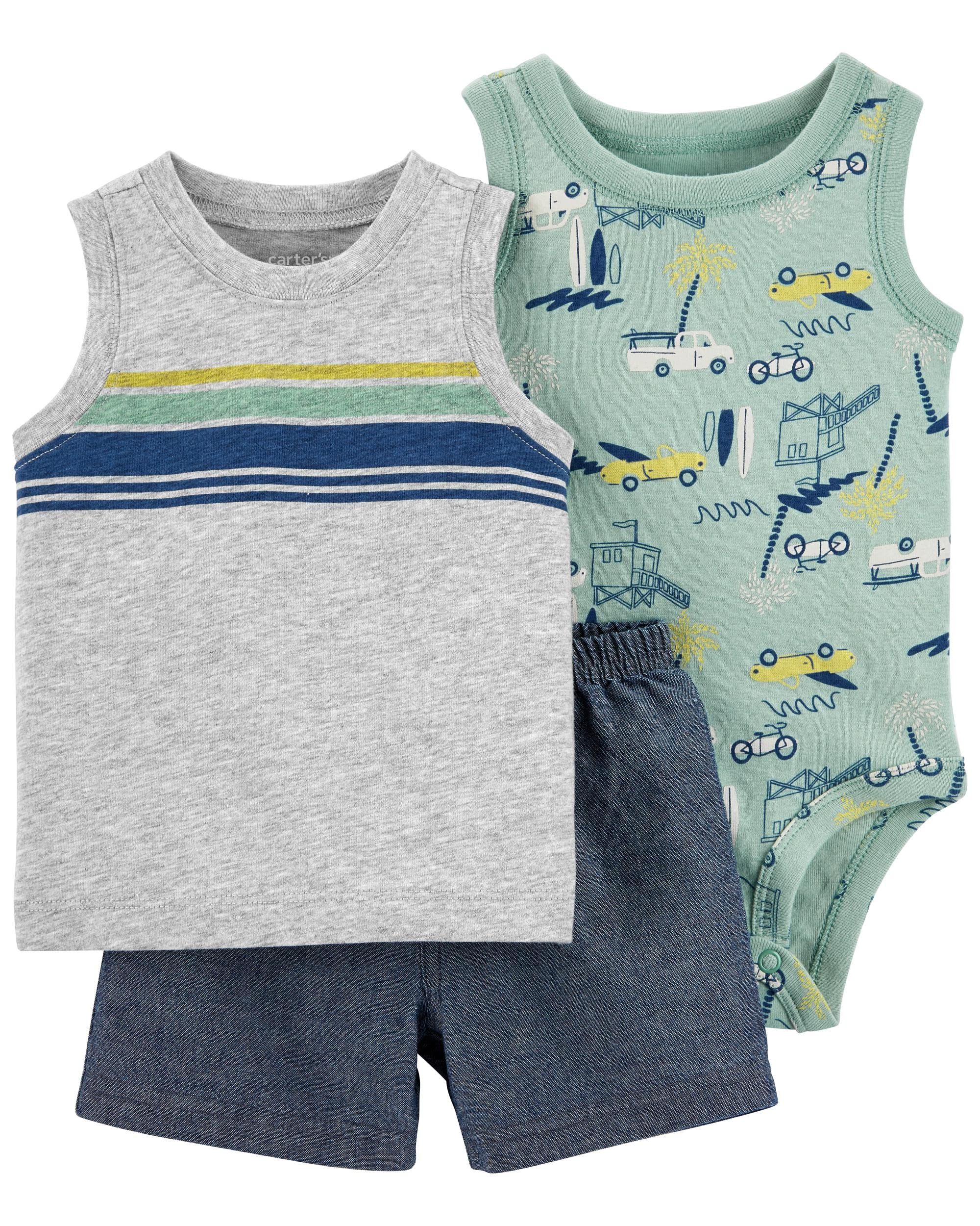 Carter's 3-Piece Giraffe Little Short Set (Surfboard/Gray/Green, 6 Months)