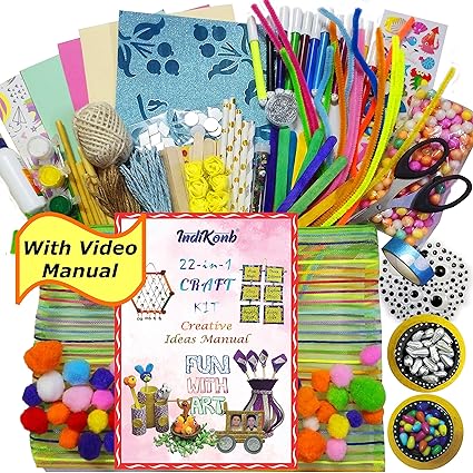 INDIKONB 22 in 1 Art and Craft Kit for Girls and Boys with Crafts Supplies Set All Craft Materials Items for Kids DIY for All Ages 8-10, Age 9-12, Age 12-16 Old- Multicolor