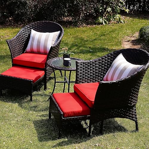 Miniatura 10 de Juego de muebles de mimbre para exteriores con 2 sillas para porche y patio, color beige