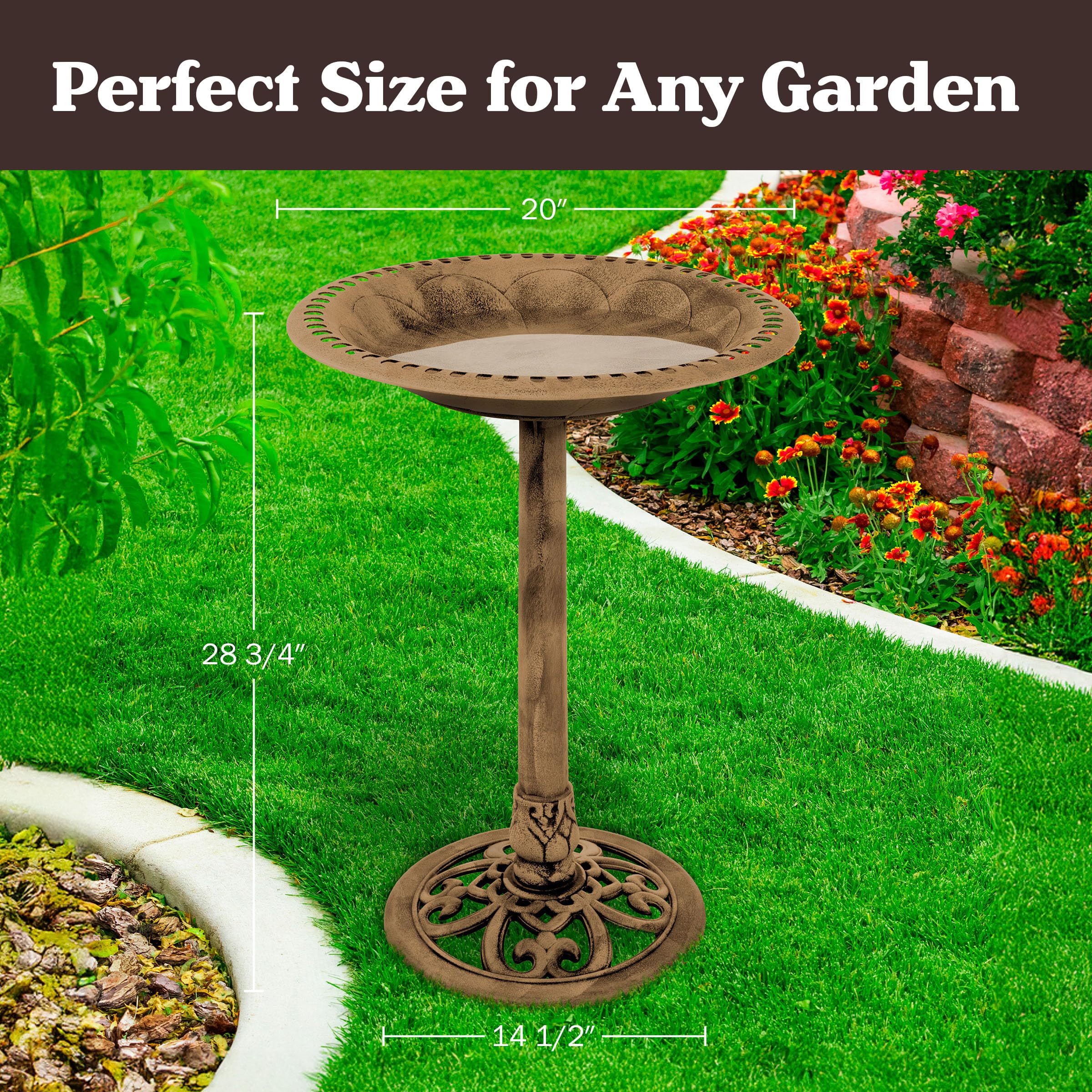 Pure Garden 50-LG1074 Bain d'oiseaux résistant aux intempéries avec Bain d'oiseaux en résine Vintage Design Antique Bronze