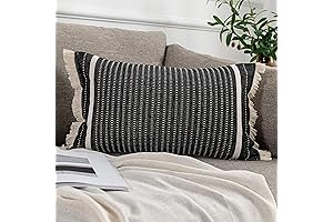 OJIA Black and White Lumbar Pillow Cover with Tassels