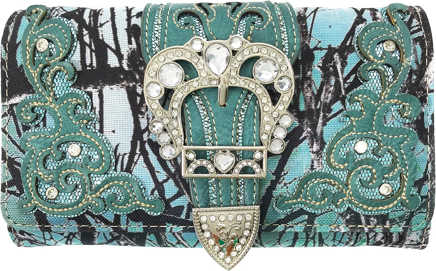 Zelris Camouflage Shine Glow Silver Buckle Women Crossbody Trifold Wallet