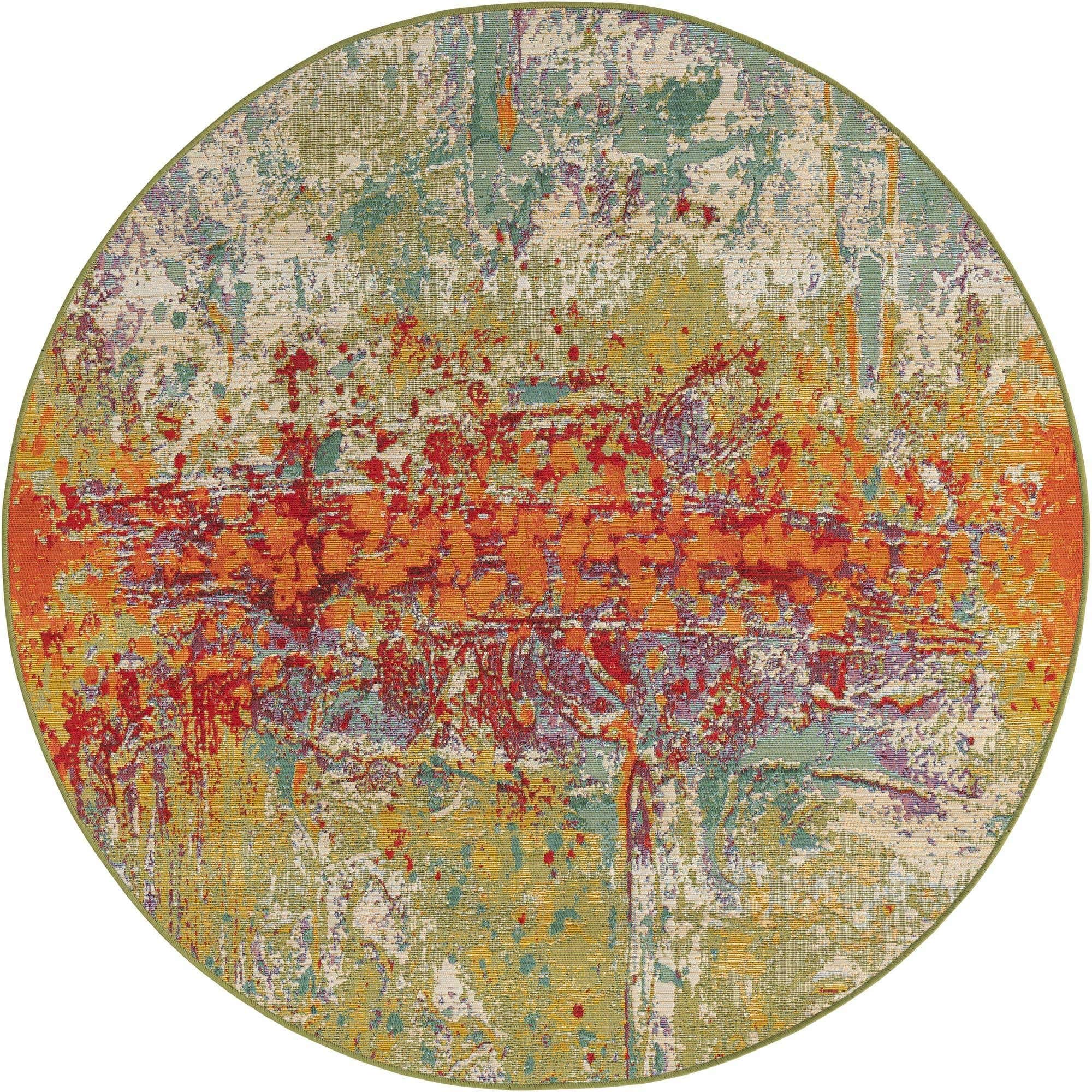 Unique Loom Outdoor Modern Collection Area Rug - Crumpled (5' 1" Round, Multi/ Gold)