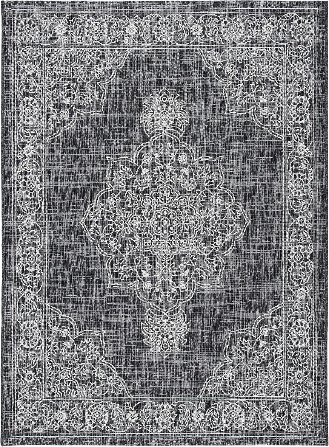 SAFAVIEH Washable Rug Outdoor Courtyard Collection - 4'5" x 6'5", Black & Grey, Non-Shedding & Easy Cleaning, Ideal for Patio, Backyard, Mudroom (CY8966-37621)