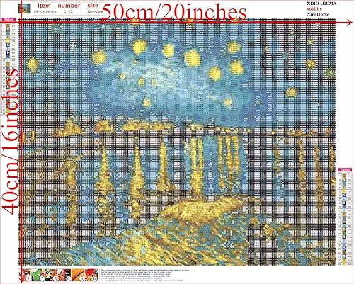 Miniatura 4 de NIHO-JIUMA Kits de pintura de diamantes Van Gogh Noche estrellada sobre el Ródano, kits de arte de diamantes 5D, regalo de pintura de taladro