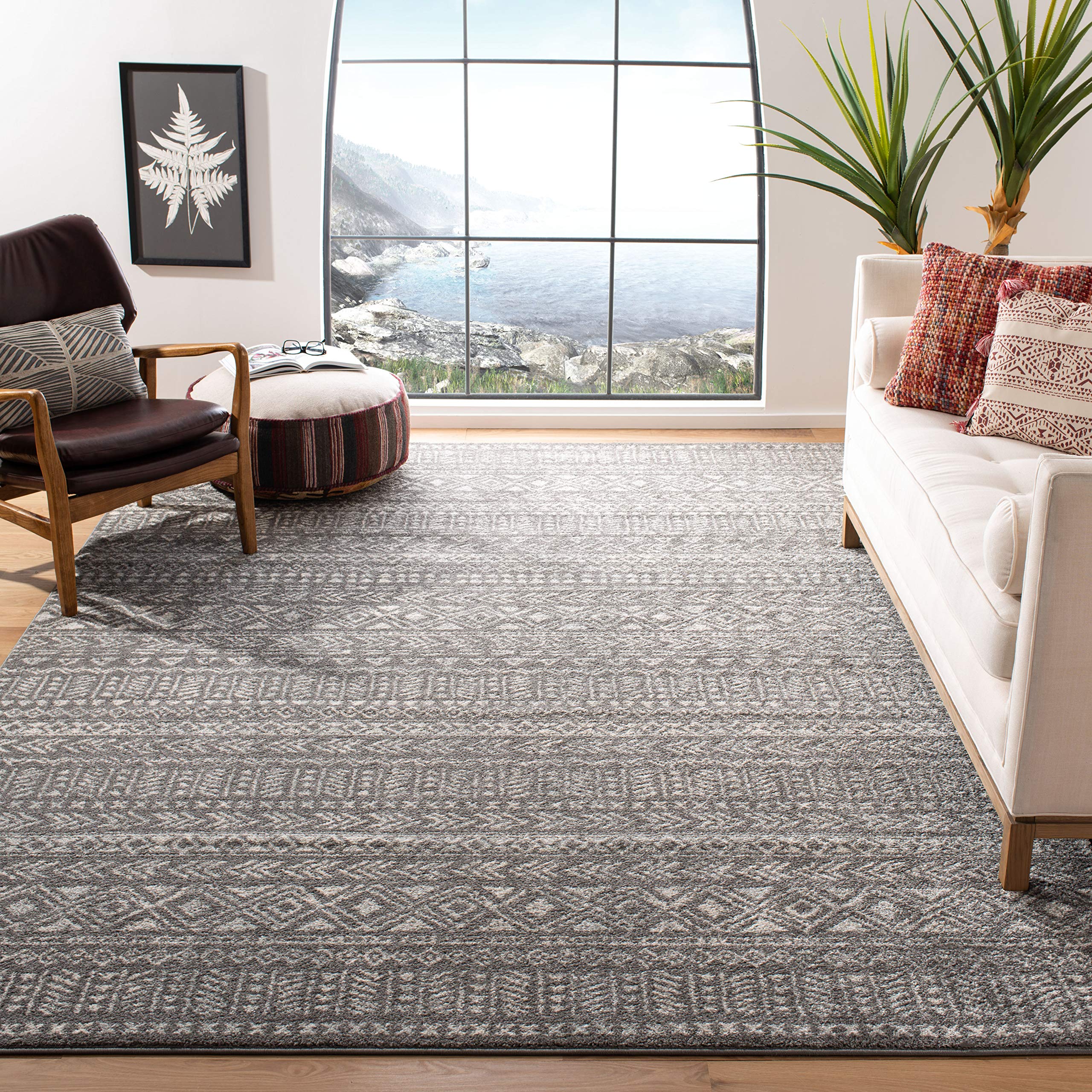 SAFAVIEH Area Rug 10x13 - Tulum Collection - Large - Dark Grey & Ivory, Moroccan Boho Distressed Design, Non-Shedding & Easy to Clean, Ideal for