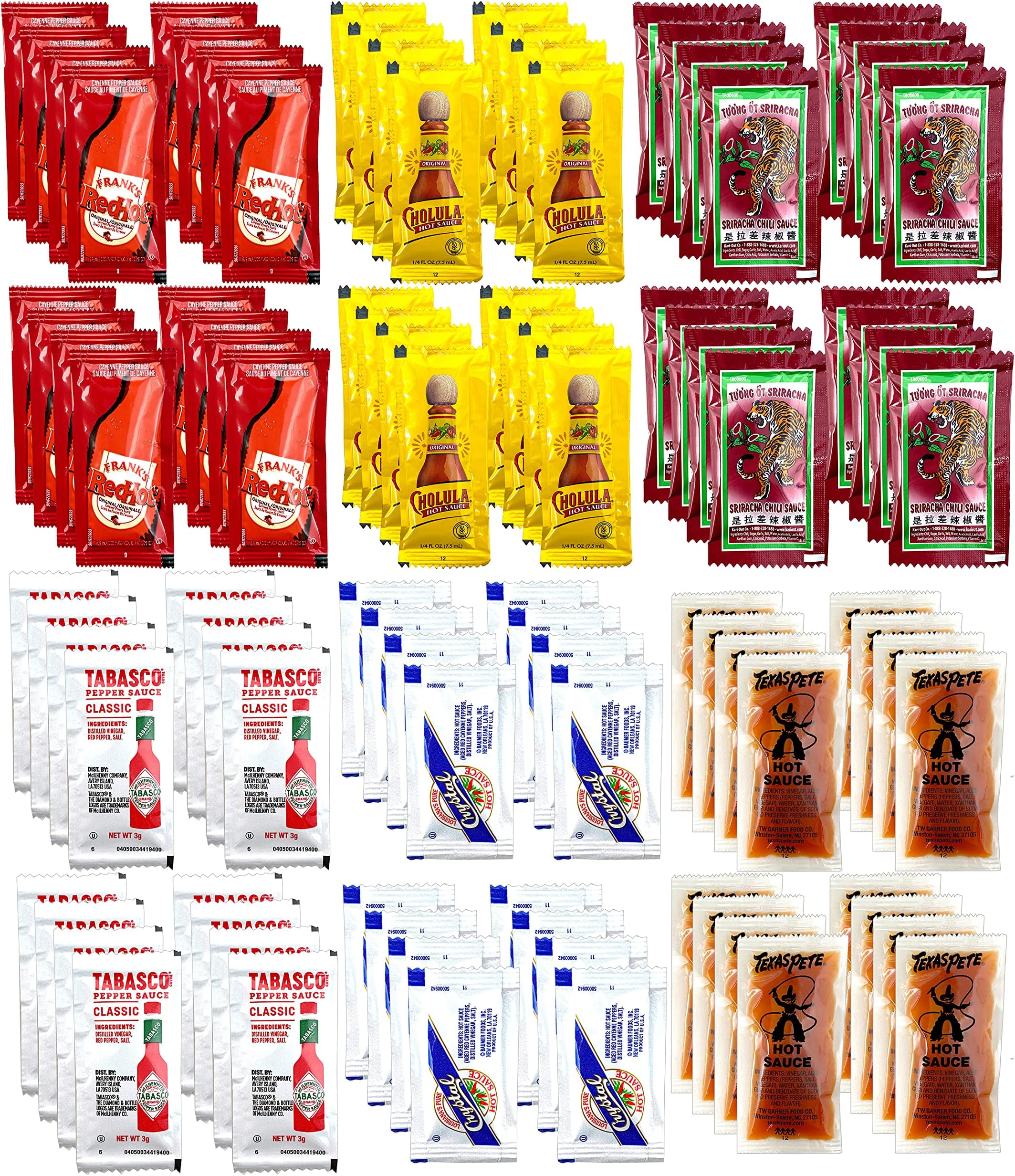 crait Hot Sauce Variety Pack of Packets Hot Sauce Packet Sampler Includes Sriracha Sauce, Hot Sauce for Travel, On-The-Go, Cookouts, Hot Sauce for Purse (96 Pack)