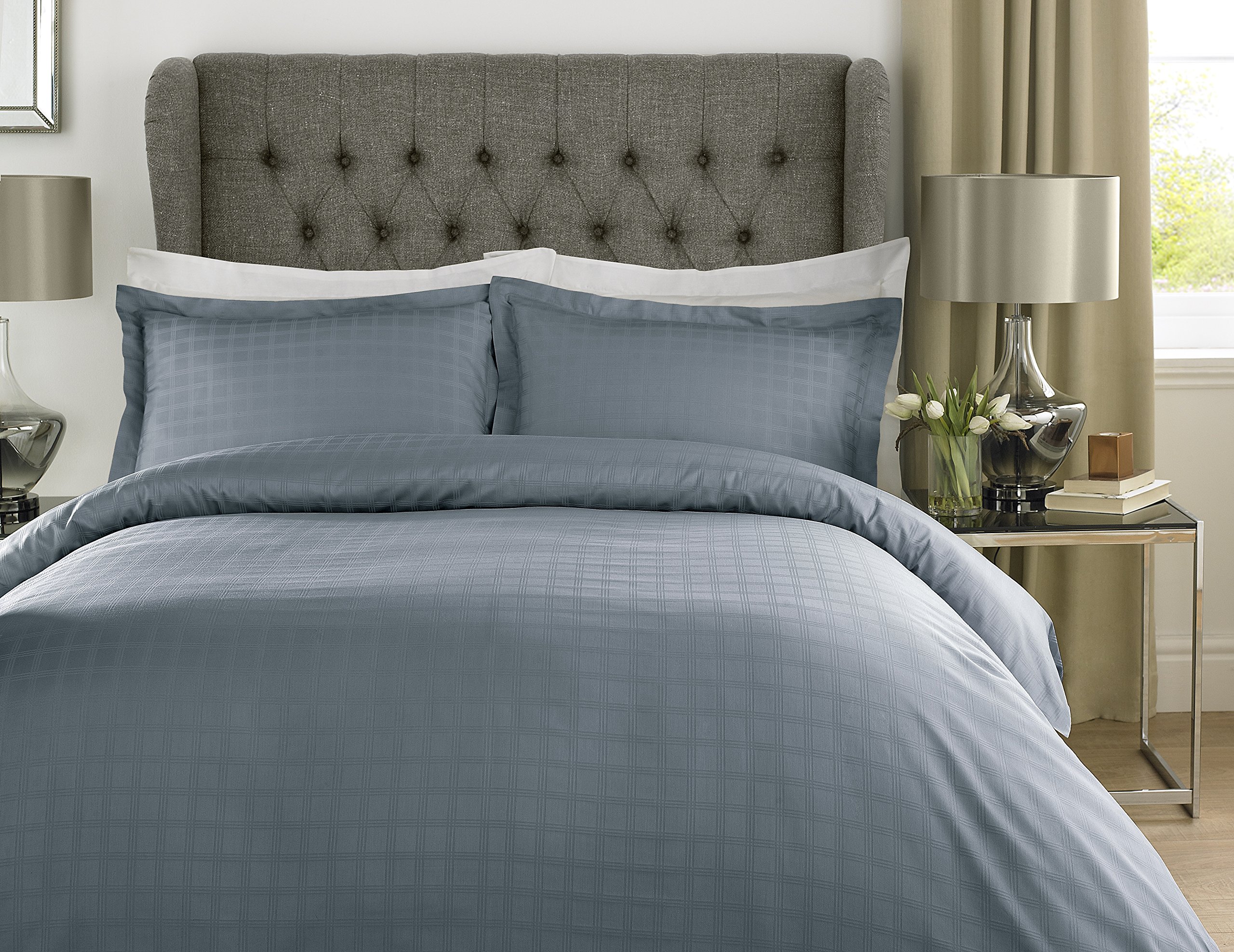 Lavish Label Luxury 400 Thread Count Duvet Cover Set (260 x 220 CM) with 2 pillowcases (50 x 75 CM), Smoky Blue, Super King