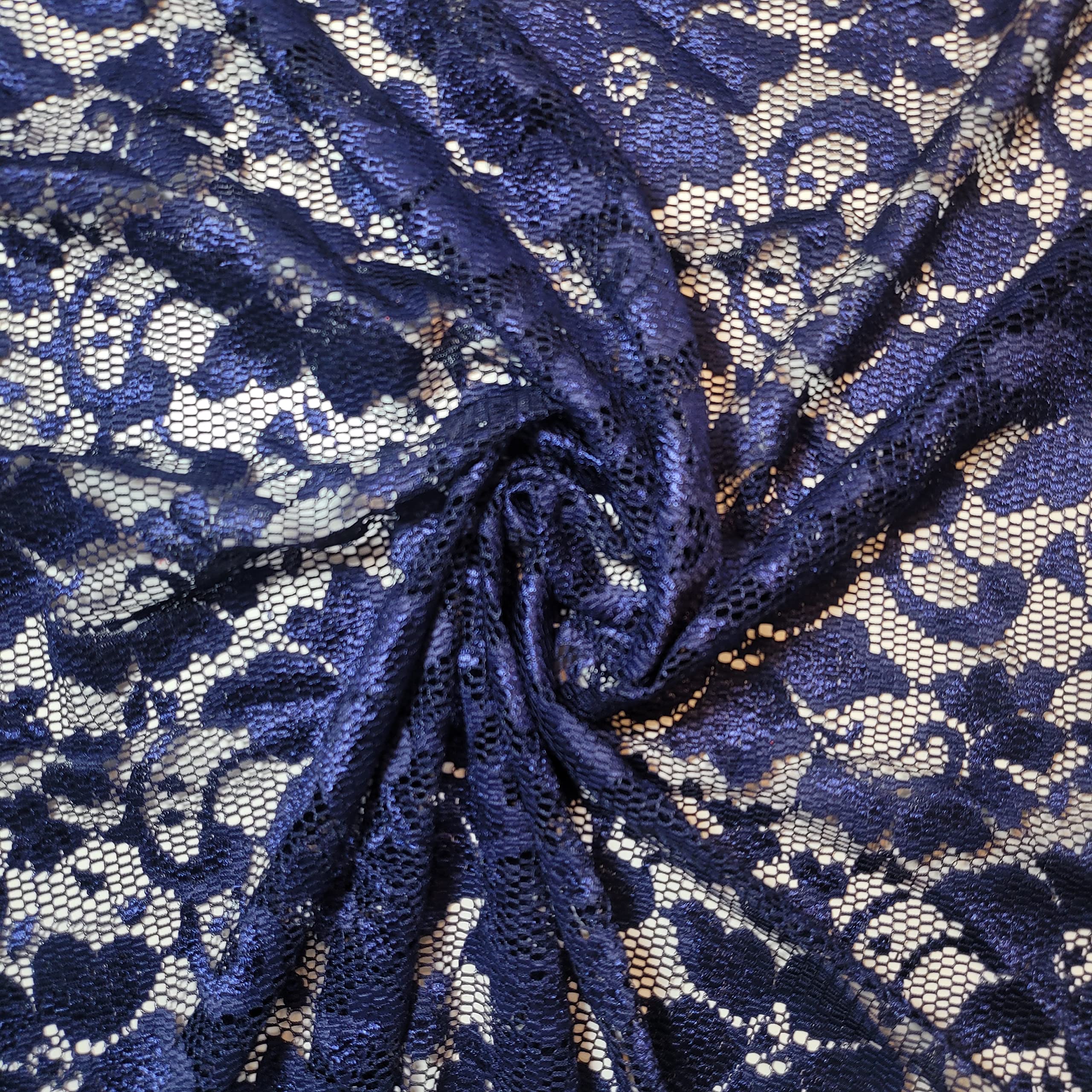 African Vintage Embroidery Bridal Nigerian French Embroidery Corded Budget Guipure Lace Mesh Net Fabric 54" Corded Budget Guipure Lace Mesh Net Fabric 54" (1 Meter, Navy Satin Floral) — image 1