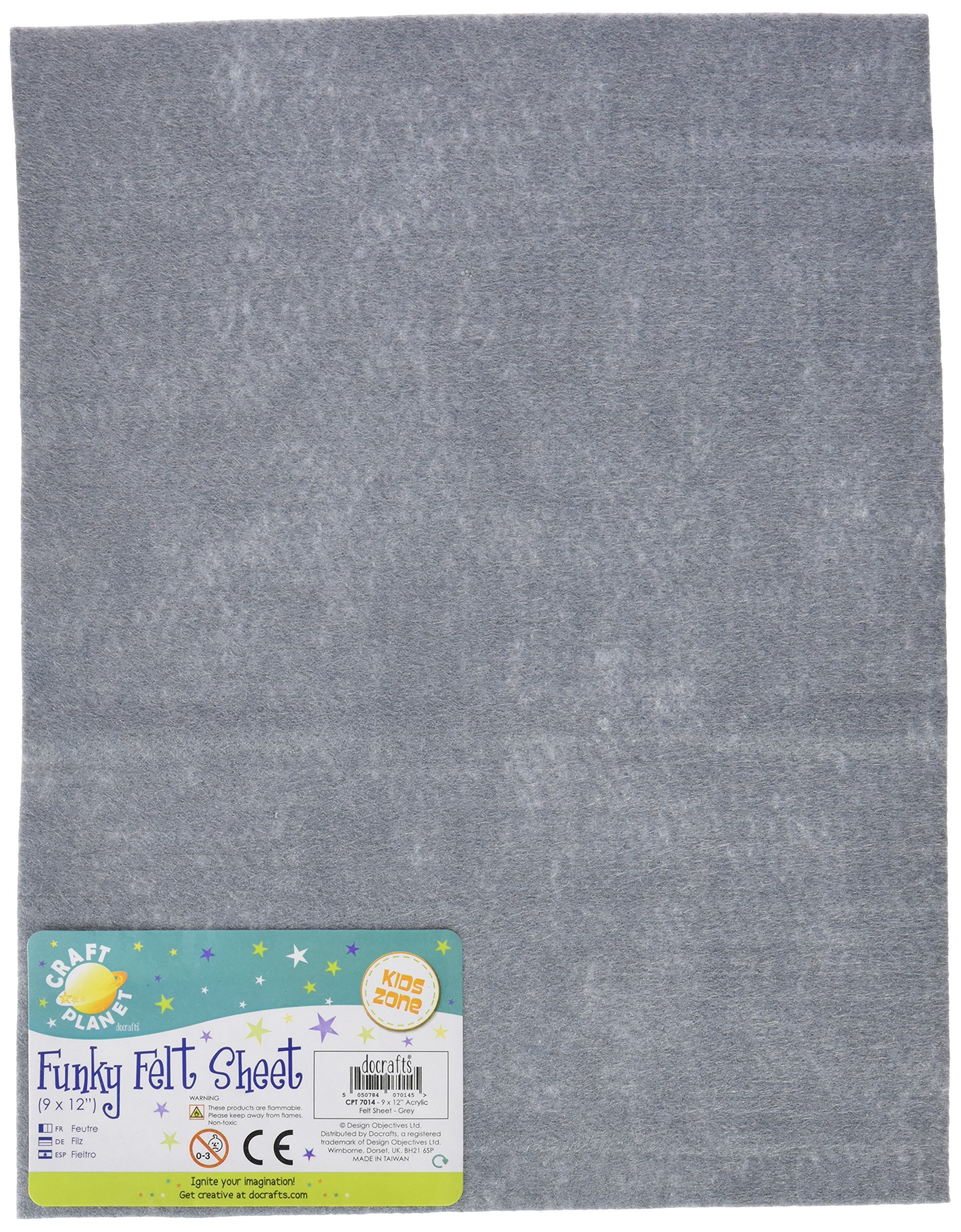 Craft Planet 9 x 12" Acrylic Felt, Grey, Sheets, Coloured Square, Crafting Fabric, Stick with Glue Adhesive Pritt Sticks, for Sewing, Patchwork, Crafts