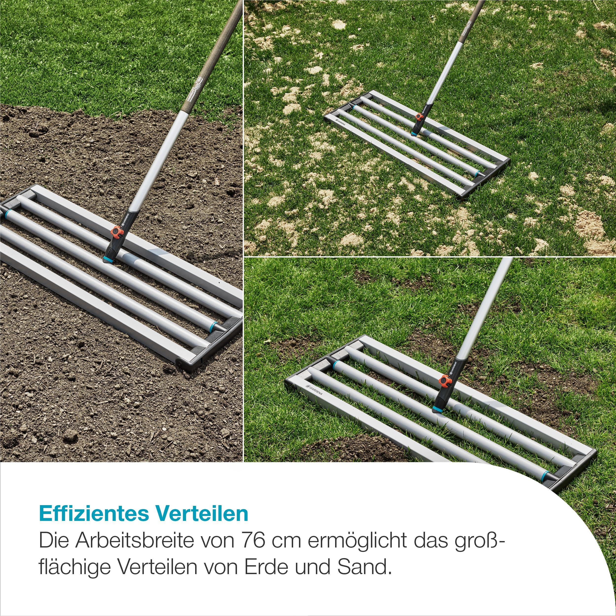 Gardena combisystem Rasen Rakel 76 cm, Nivellierrechen für effiziente Rasenpflege, für alle combisystem Stiele, Erde und Sand verteilen, Rasen nivellieren und glätten, leicht zu schieben, (3569‑20)