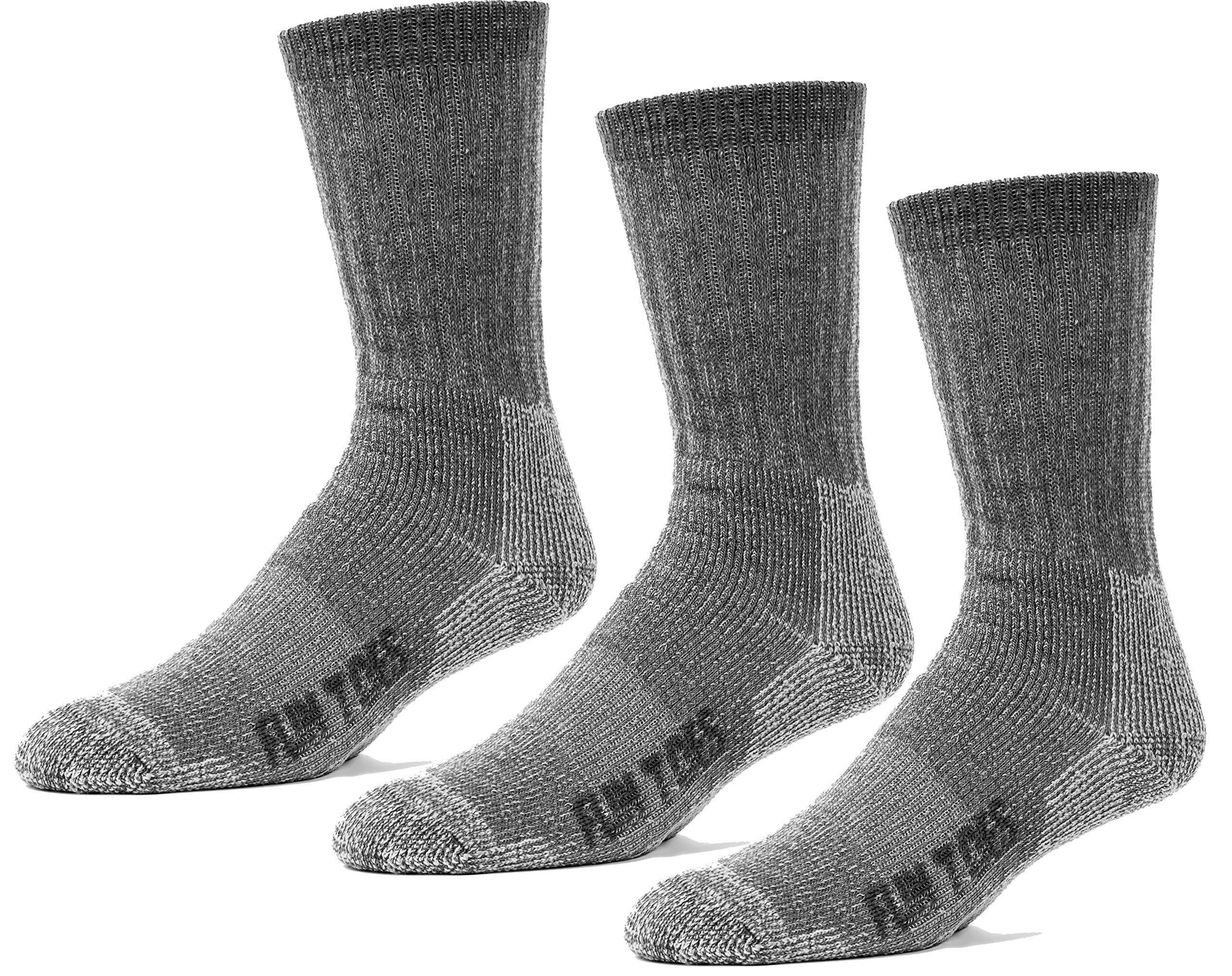 FUN TOES Boot Socks for Men, 3 Pairs Durable Thermal Insulated 80% Merino Wool Warm Hiking for Winter, Indoor or Outdoor