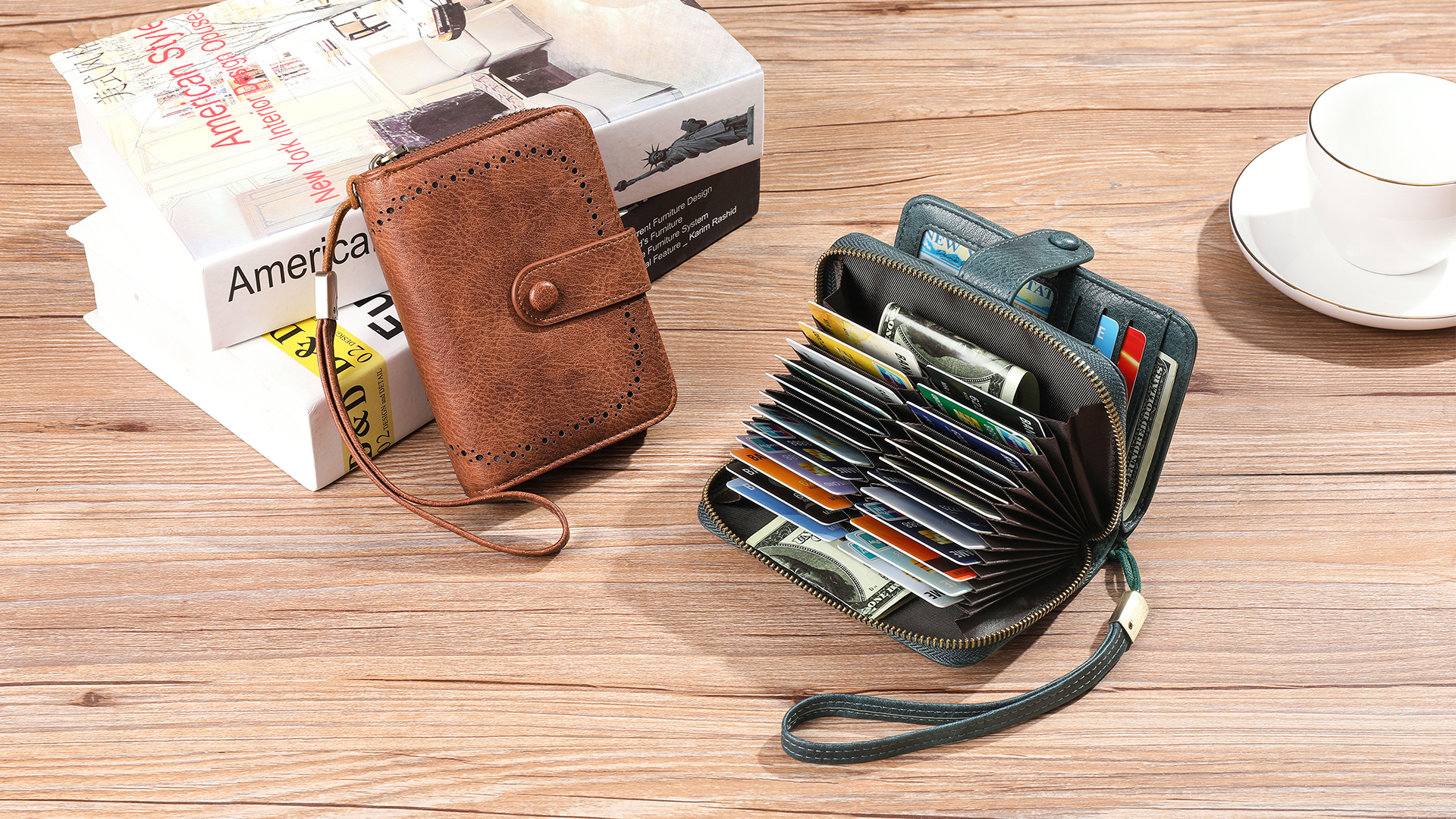 GAEKEAO Leather Credit Card Holder Wallet for Women RFID Blocking