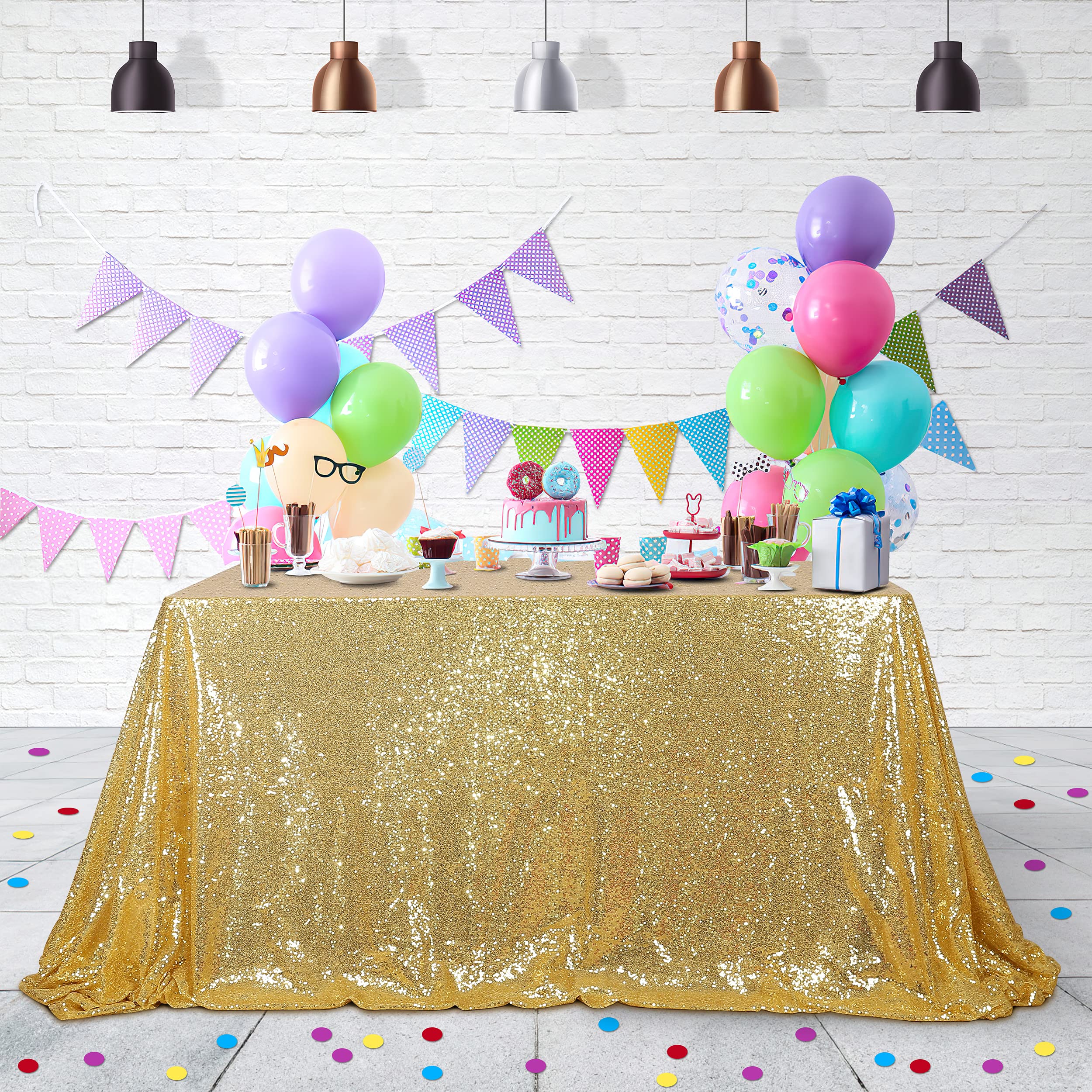 HELAKU Sparkly Gold Sequin Tablecloth - 55X80in Gold Sequin Table Cover Seamless Glitter Table Clothes for Birthday Baby Shower Wedding Banquet Party Sequin Overlay