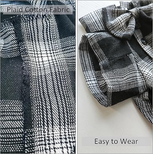 Miniatura 4 de Camisa suave a cuadros casual, camisa de perro occidental, algodón con corbatín, boda y disfraz de Navidad (M, blanco y negro)