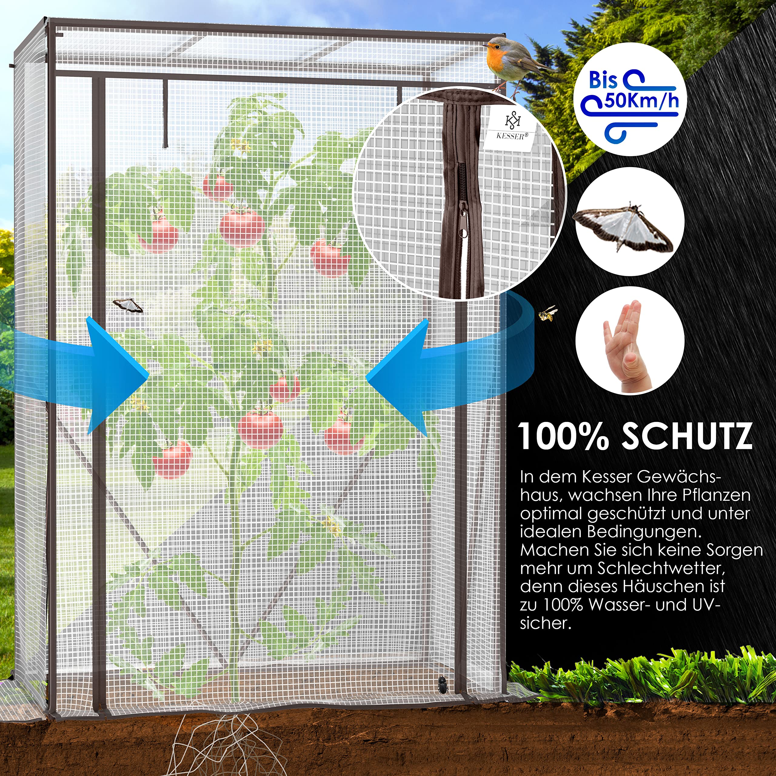 KESSER® Premium Tomatengewächshaus Foliengewächshaus, Gewächshaus klein, Tomatenhaus, Treibhaus mit Tür zum Aufrollen - 100 x 50 x 150 cm Frühbeet, Gemüse, Blumen, Obst, Inkl. Montagezubehör, Garten
