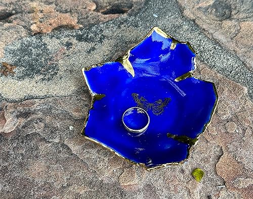 Miniatura 3 de Royal Blue and Gold Butterfly Ring Dish, Handmade Ceramic Jewelry Plate, Unique Gift for Mom, Bride, Girlfriend, Sister, Daughter, Wife -Stock