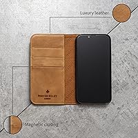 Vista 3 de Porter Riley - Funda de cuero para iPhone XR. Funda de piel auténtica con soporte, carterabilletera con ranuras para tarjetas, soporte horizontal