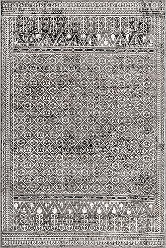 Miniatura 8 de nuLOOM Prestyn - Alfombra de área tribal con diseño de enrejado, lavable a máquina, 5 x 8 pulgadas, color gris