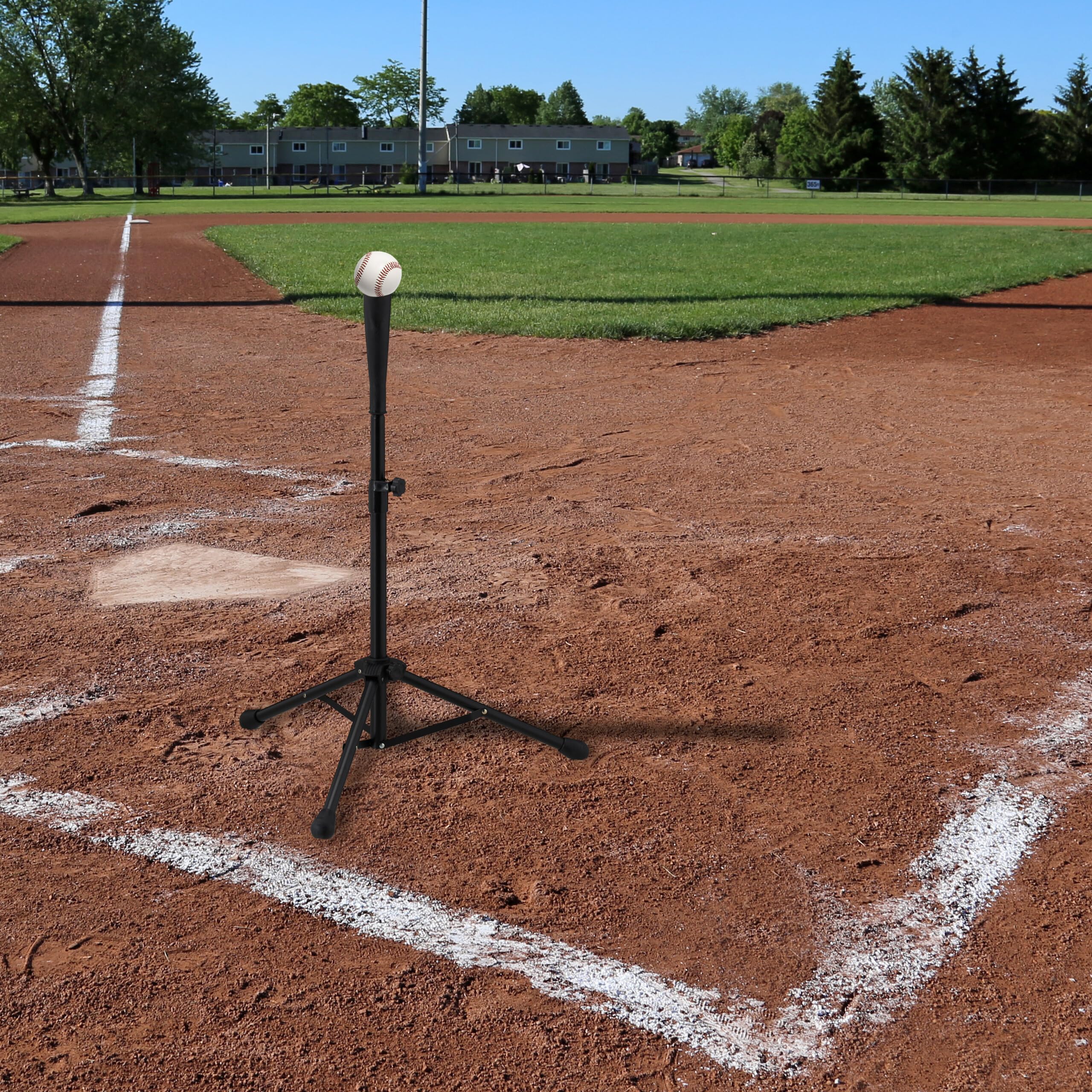 Relaxdays Trépied de Baseball, Aide à la Frappe, Softball, Support réglable en Hauteur, H : 72 à 121 cm, Noir