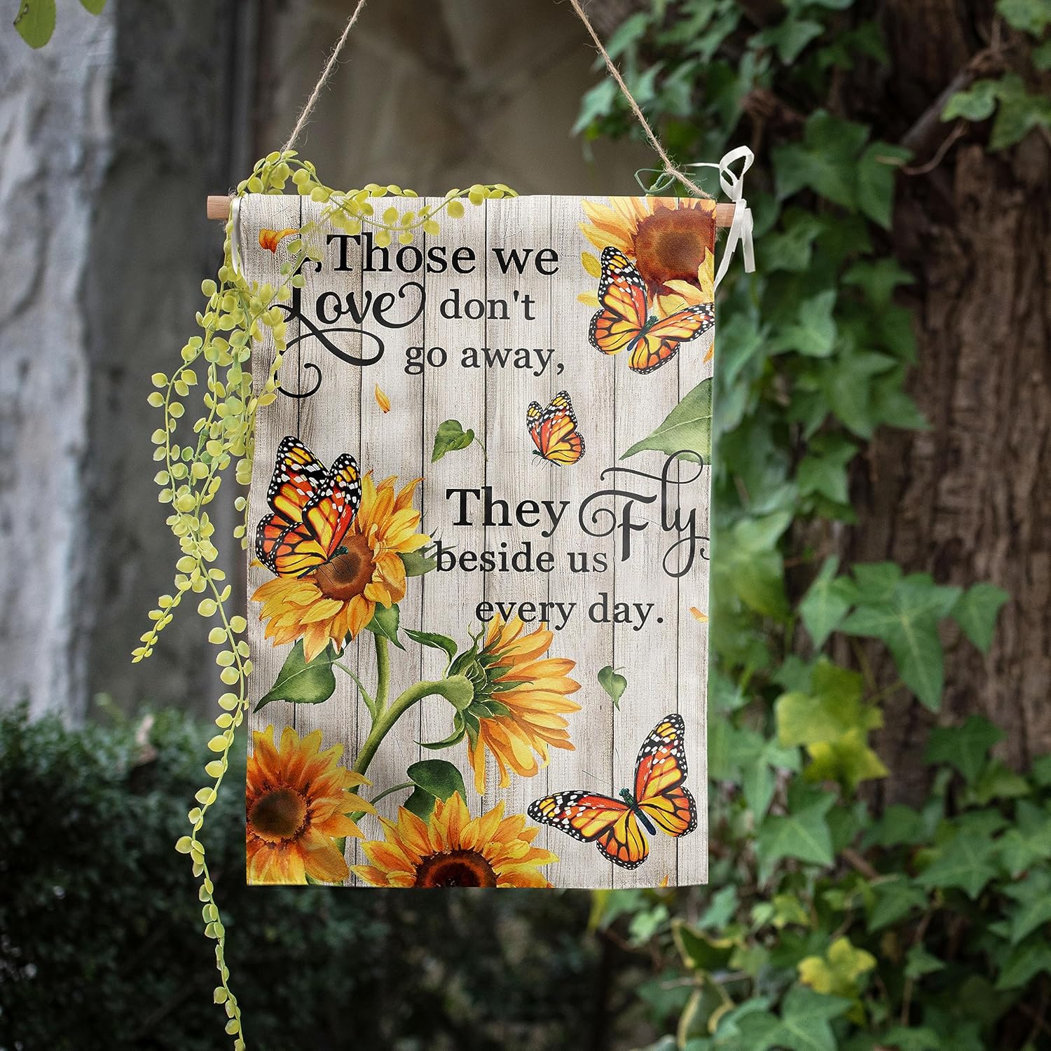 Memorial Garden Flag Monarch Butterfly Decor Sunflower Flags for Cemetery Grave Flag Those We Love Don't Go Away They Fly Beside Us Every Day Signs - Image 7