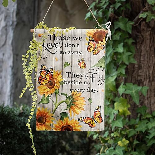 Miniatura 7 de Bandera conmemorativa de jardín, diseño de mariposa monarca, banderas de girasol para cementerio, bandera de tumba, con texto en inglés "Those We