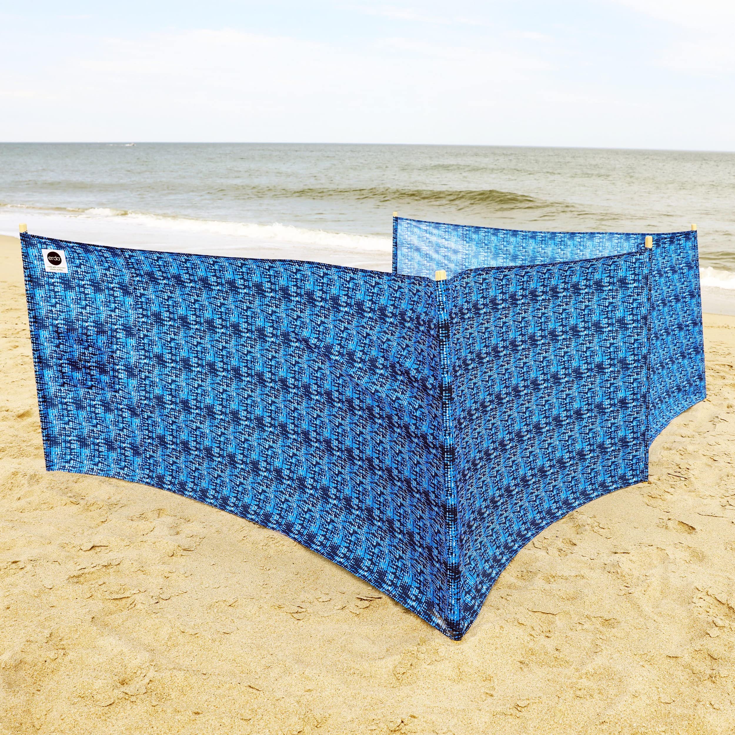 erda Tide Dye Pro Beach Recycled Polyester Rip-Stop 20 ft Lightweight Windscreen, Privacy Screen, Wind Blocker, Free Matching Shoulder Bag (New Mahogany Wood Poles)