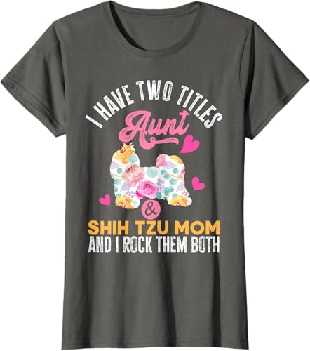 Miniatura 9 de I Have Two Titles Aunt and Shih Tzu Mom | Funny Dog Men Women T-Shirt Black,Navy Blue,Asphalt Grey,Cranberry Red,Red,Kelly Green,Dark Heather