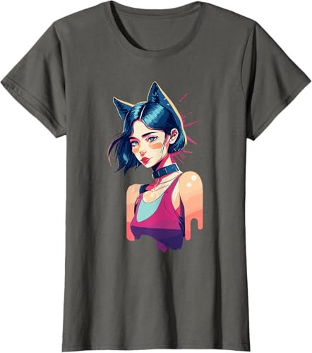 Miniatura 5 de Camiseta para amantes de los gatos con diseño de retrato con diseño de gato, Negro -