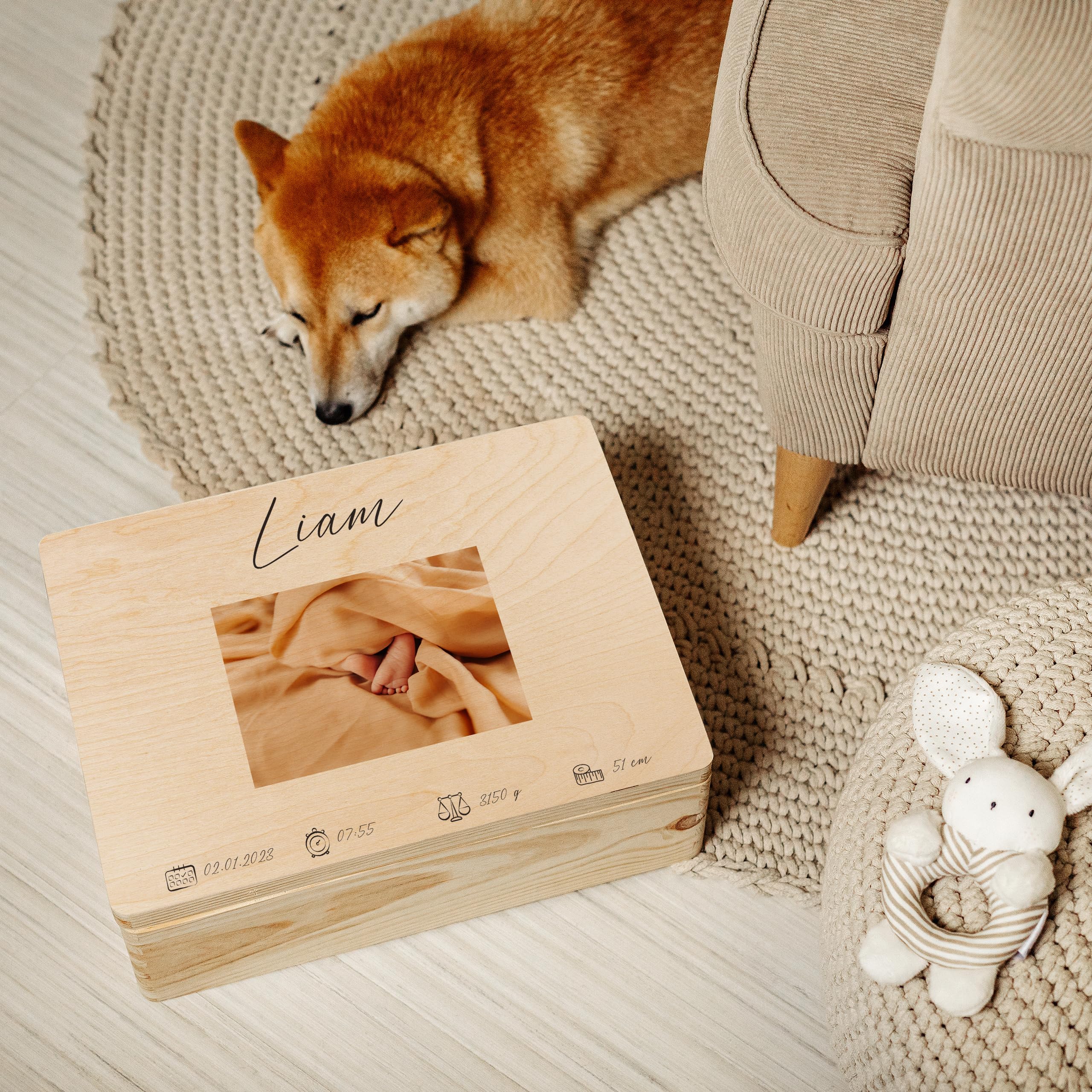 Creative DECO Caja de Recuerdos Personalizada con tu Foto para Bebés | de Regalo de Nacimiento Personalizado | Cajas de Madera Personalizadas para Niños | Personalizados para Niño y Niña