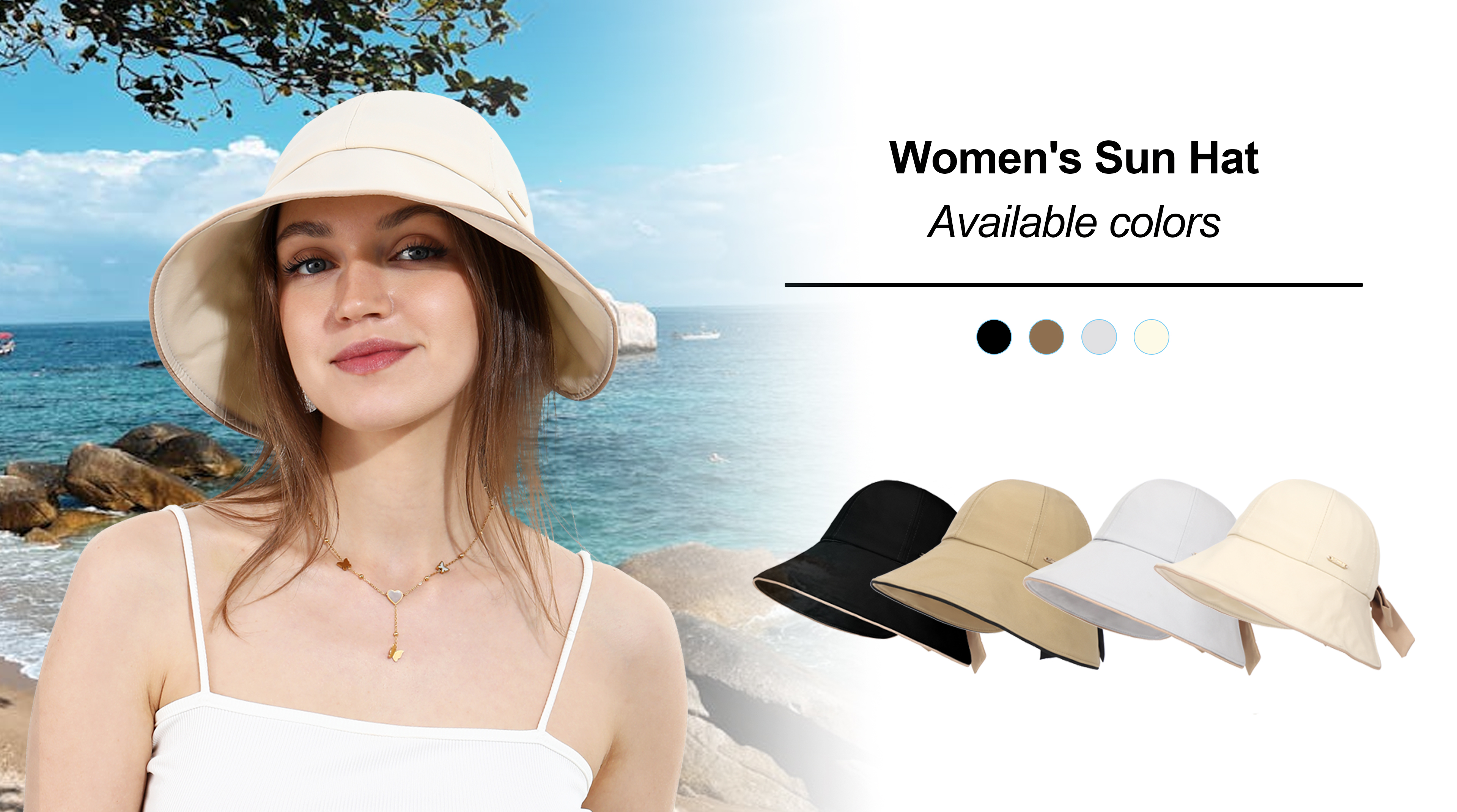Sombrero de sol femenino estilo bucket con lazo caqui miniatura 7