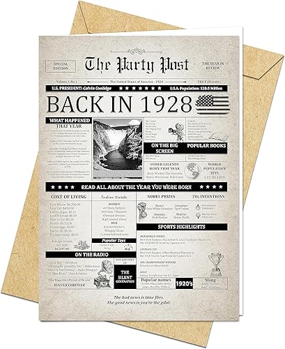 Tarjeta de cumpleaños número 97, tarjeta jumbo de feliz cumpleaños para hombres o mujeres nacidos en 1928, regalos divertidos grandes para papás o