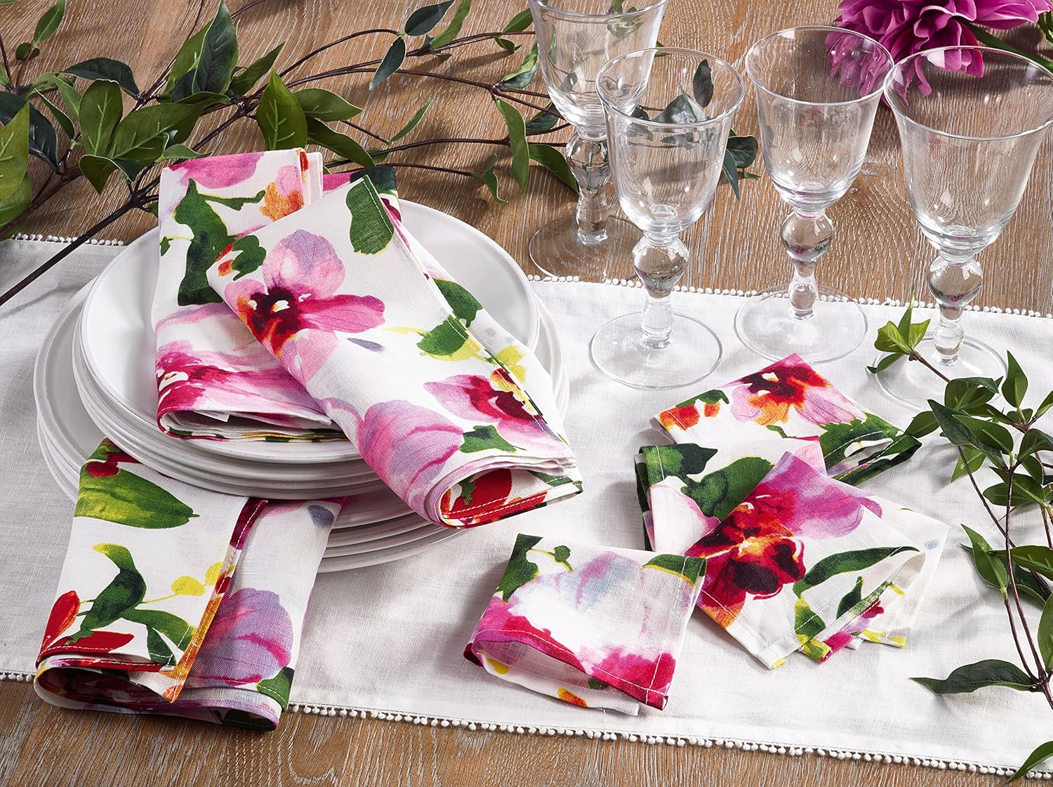 Vibrant Floral Linen Napkins Set of 4
