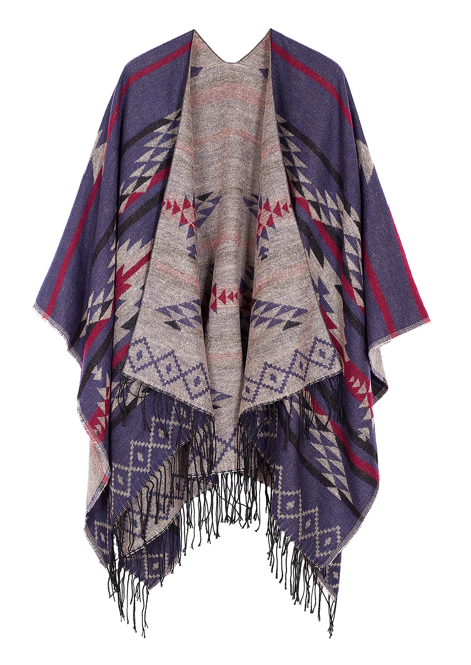 Urban CoCo Women's Printed Tassel Open front Poncho Cape Cardigan Wrap Shawl