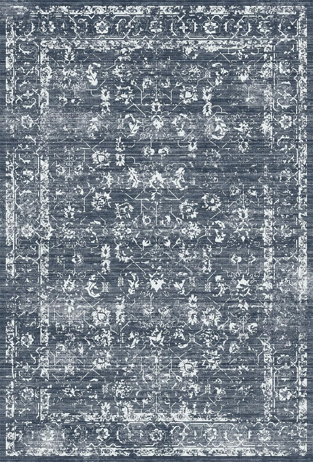 8x10 Washable Area Rugs for Living Room, Neutral Boho Rugs for Bedroom, Vintage Large Soft Faux Wool Carpet for Nursery, Playroom, Dorm, Office, Dinning Room, Non Slip, Navy Blue