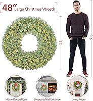 Vista 3 de Yaheetech 48in Large Artificial Christmas Wreath, Pre-lit Holiday Accent Decoration with Red Bow, 200 LED Lights & 720 PVC Tips, Metal Structure for