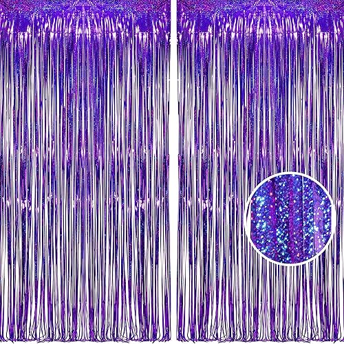 Miniatura 49 de BRAVESHINE Cortinas de fondo de fotos de oropel – Paquete de 2 cortinas de flecos de papel de aluminio negro y naranja de 3.2 x 8.2 pies para