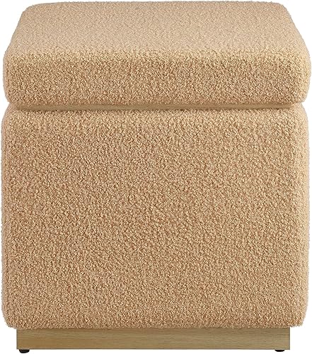 Miniatura 6 de Linon Tan Lexington Sherpa - Otomana cuadrada tapizada con decoración de madera de pino