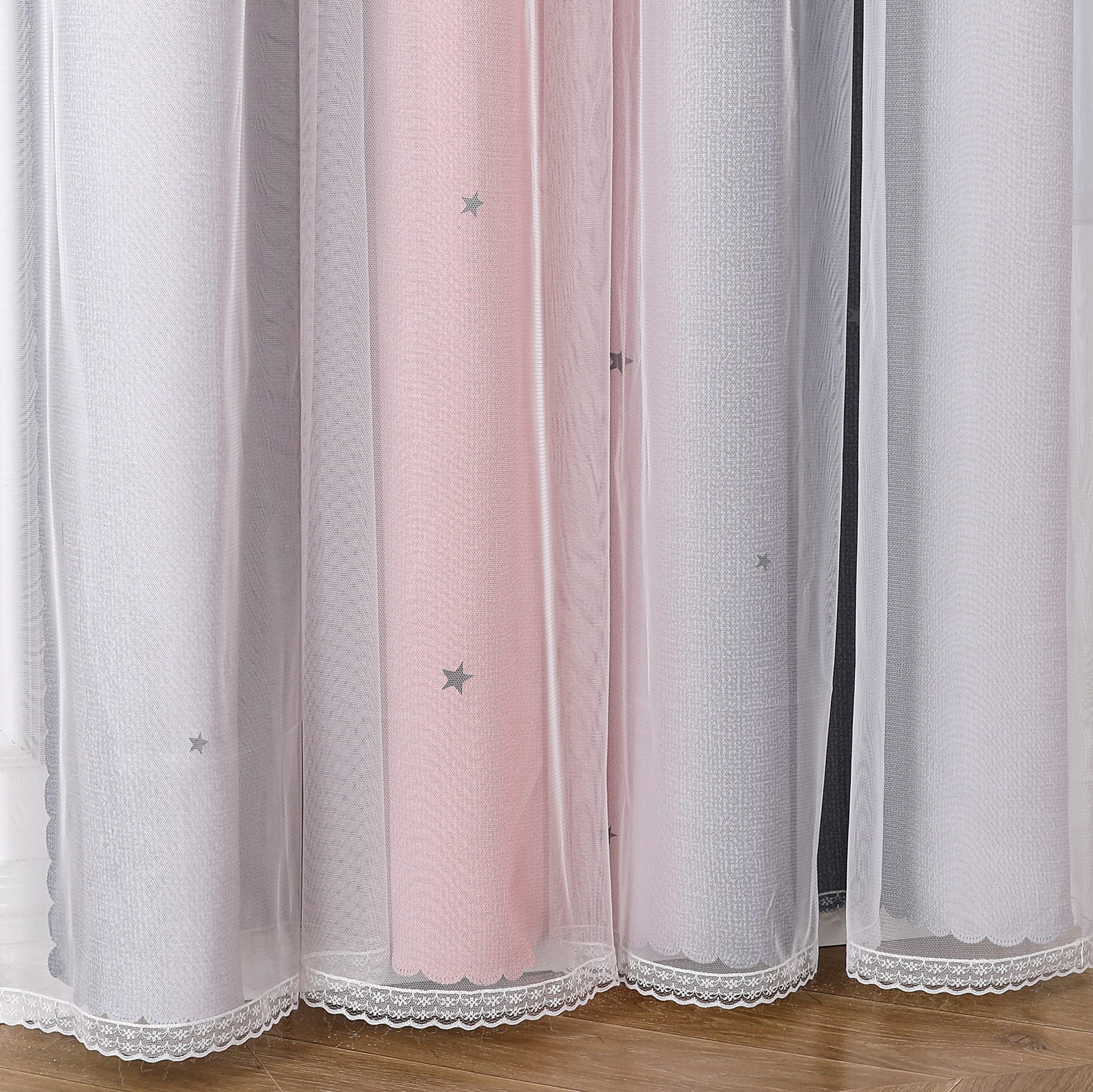 Freyamy Gardinen Rosa Grau Glänzend Sterne Vorhänge Blickdicht Kinderzimmer Halbtransparent H 160 X B 132cm Ösenvorhang 2er Set Mädchen Kindervorhänge Gardinen Verdunkelungsvorhang Wohnzimmer