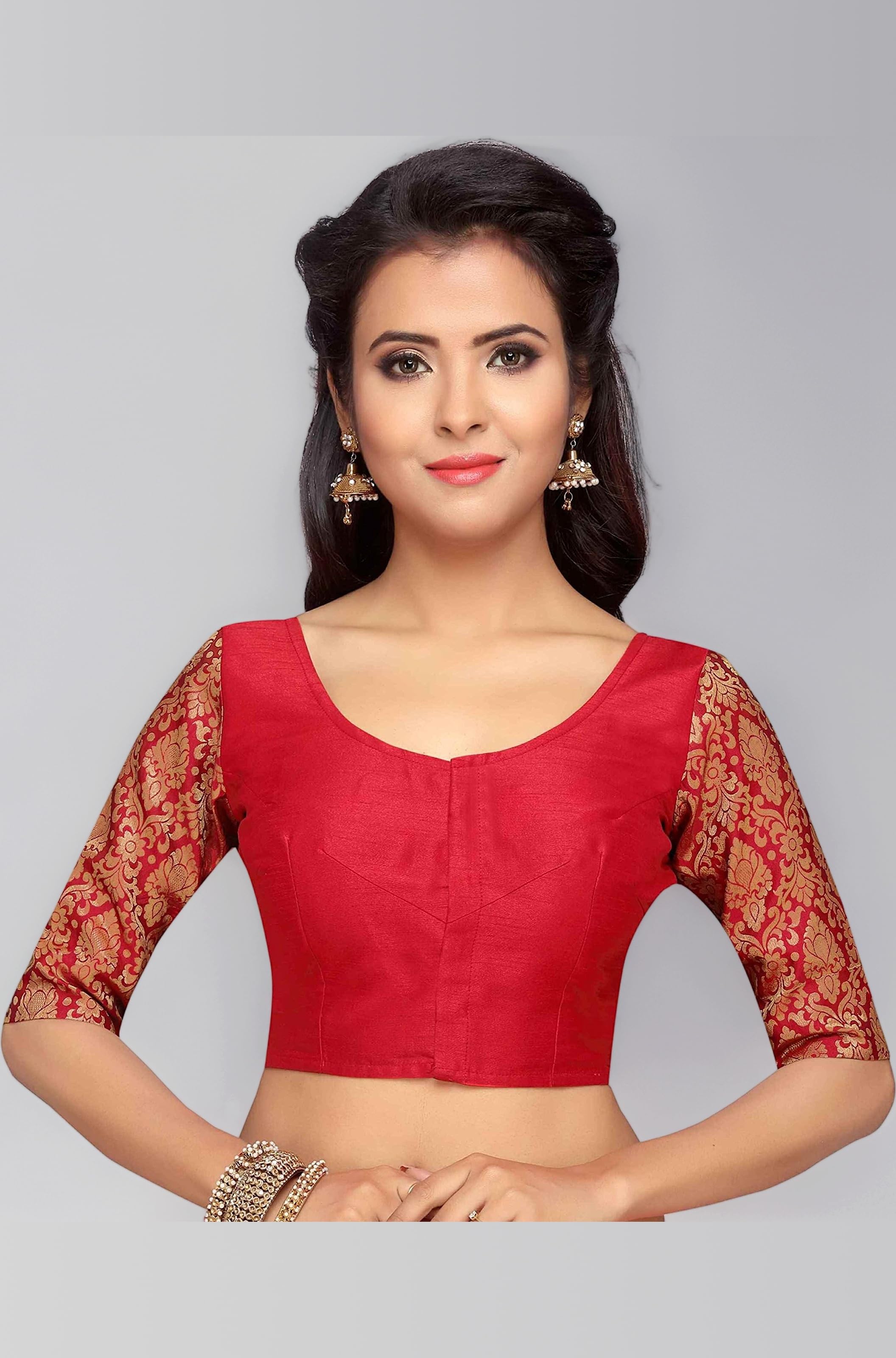 Studio Shringaar Women's Brocade Sleeves Saree Blouse