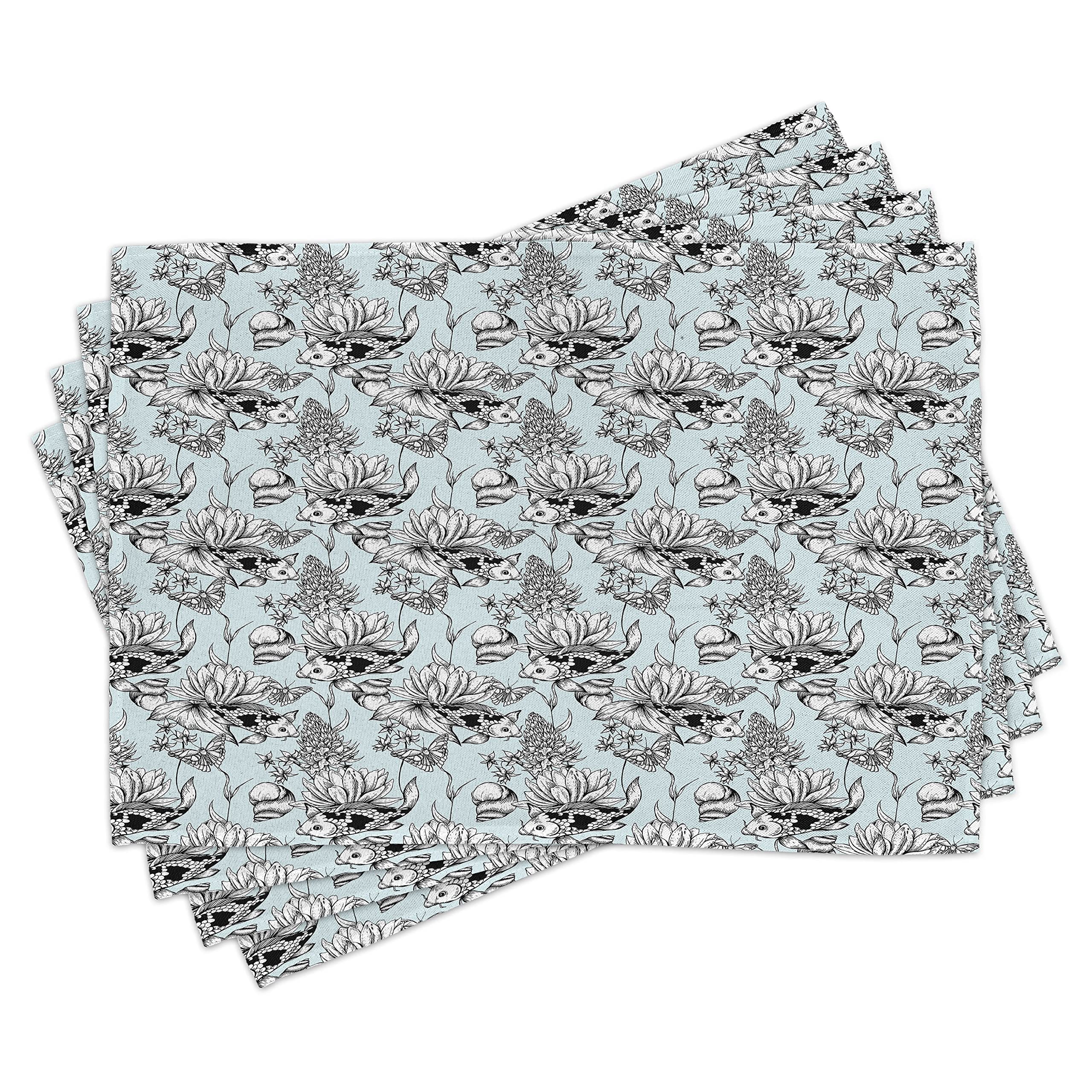 ABAKUHAUS Set Di 4 Tovagliette Americane Tessuto Lavabile - Gufi Floreali Primavera - Rosa Verde Bianco - 45x30 Cm - 3