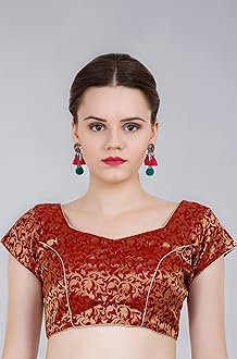 ND & R Women's Readymade, Banarasi Brocade (Chanderi) Short Sleeve Ladies Blouse, Choli for Saree, Ready to Wear.