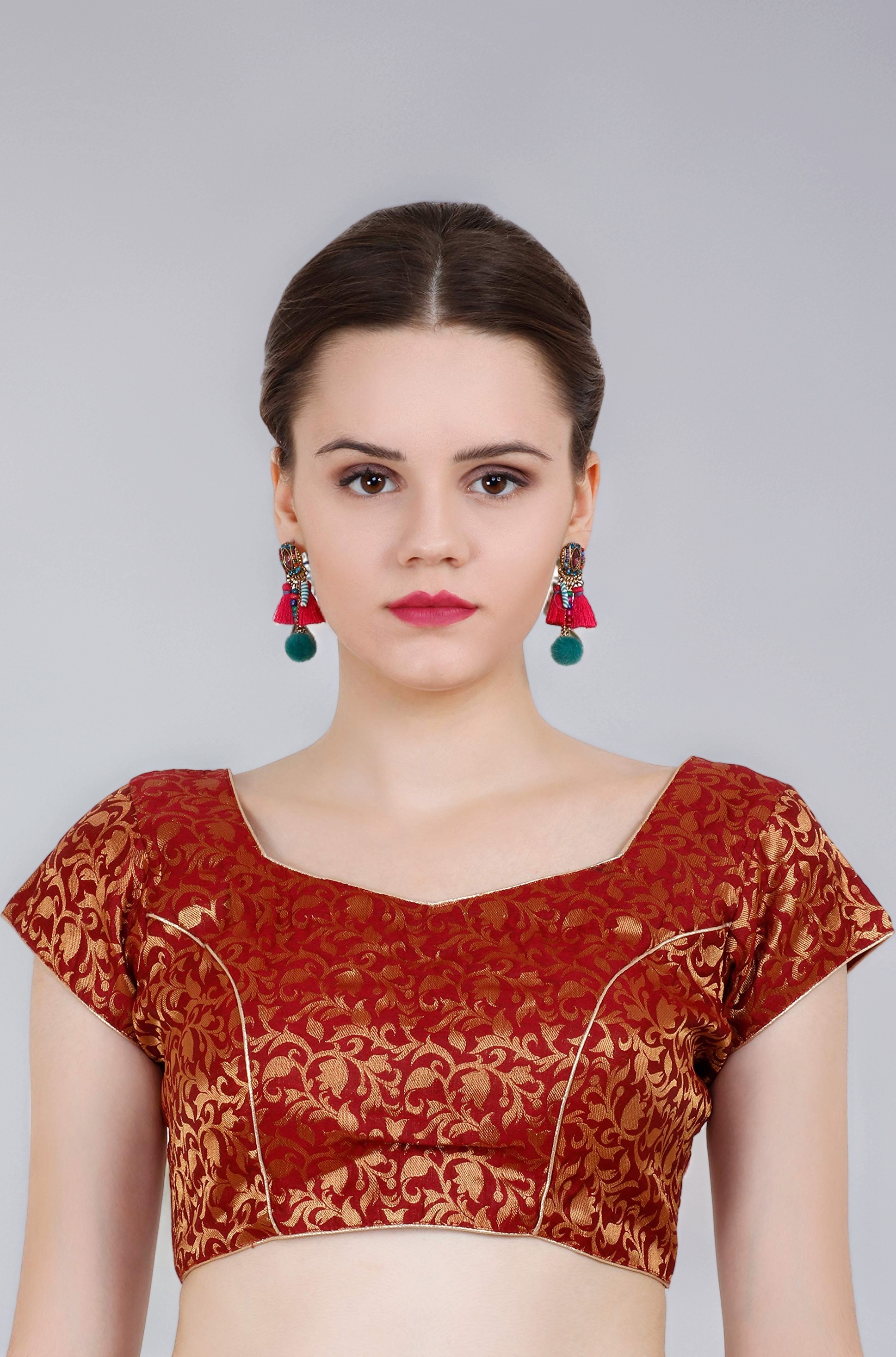 ND & R Women's Readymade, Banarasi Brocade (Chanderi) Short Sleeve Ladies Blouse, Choli for Saree, Ready to Wear.