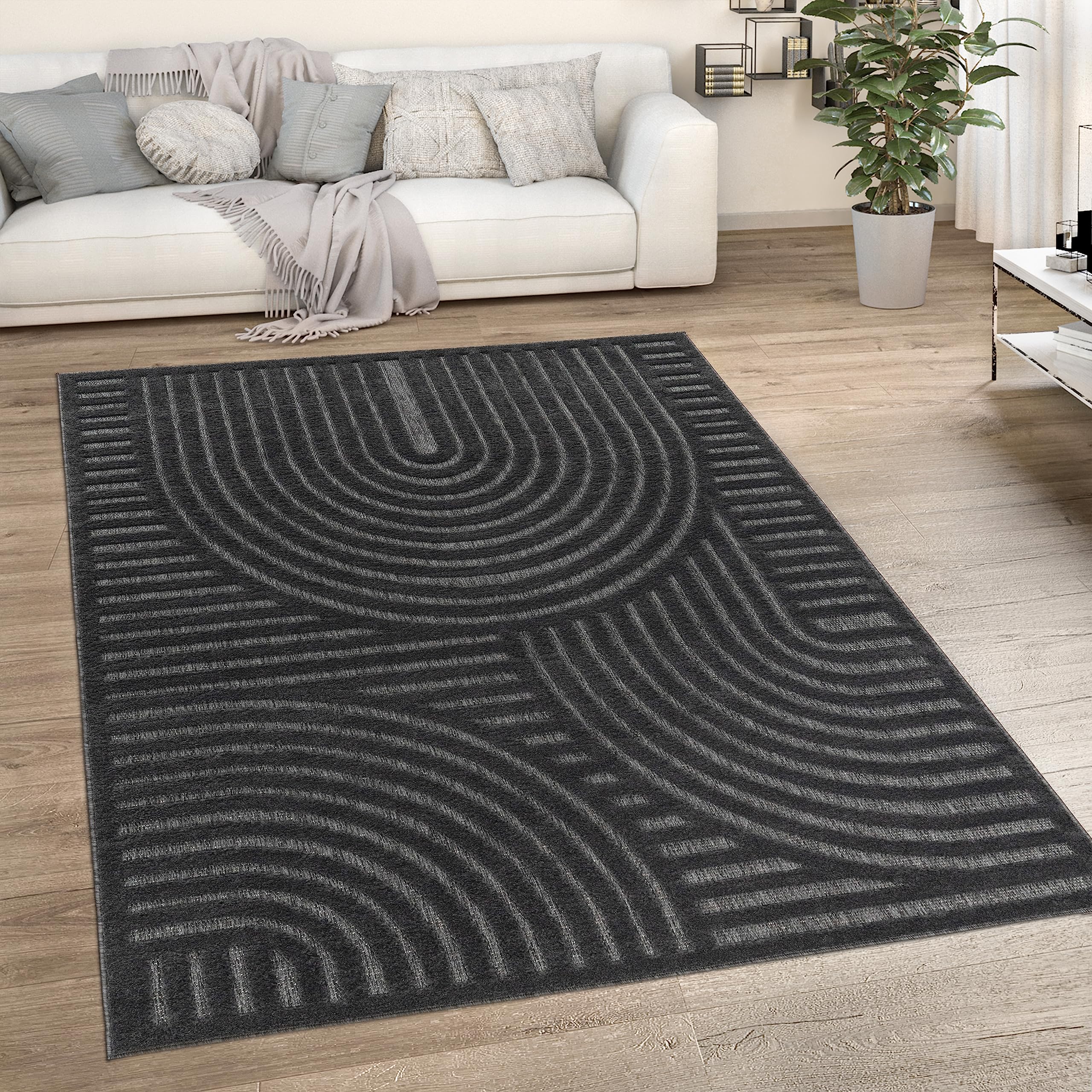Paco Home Tappeto per esterni, terrazza, soggiorno, cucina, motivo scandinavo, motivo etnico, tinta unita, dimensioni: 160 x 220 cm, colore: antracite 4