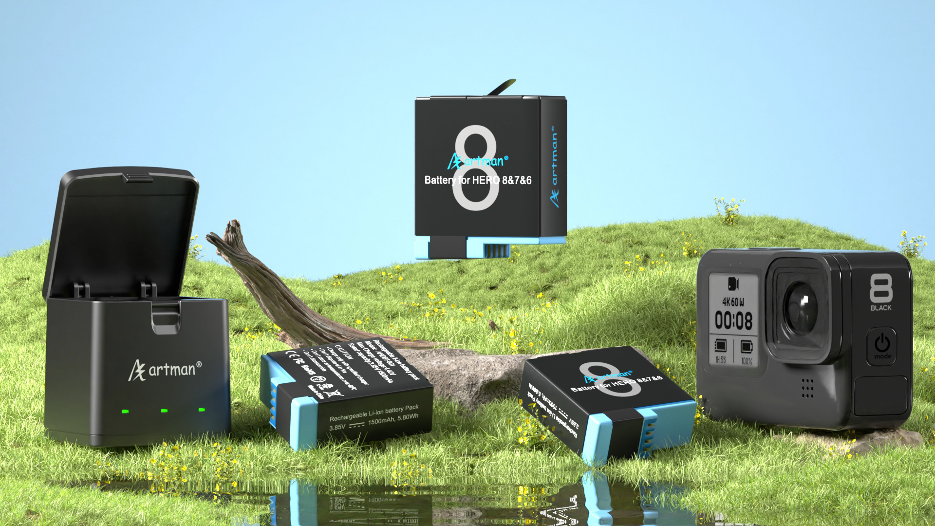 Amazon.com: Artman Battery 1500mAh for GoPro Hero 8/7/6/5 Black  