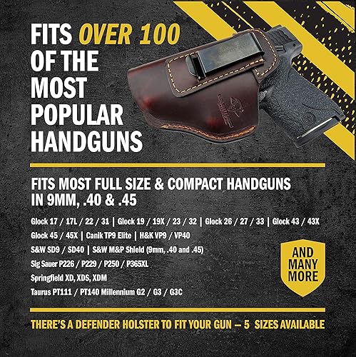 Miniatura 3 de Relentless Tactical IWB The Defender - Funda de cuero para pistolas S&W M&P Shield, GLOCK 17 19 22 23 32 33, Springfield XD & XDS, y pistolas de