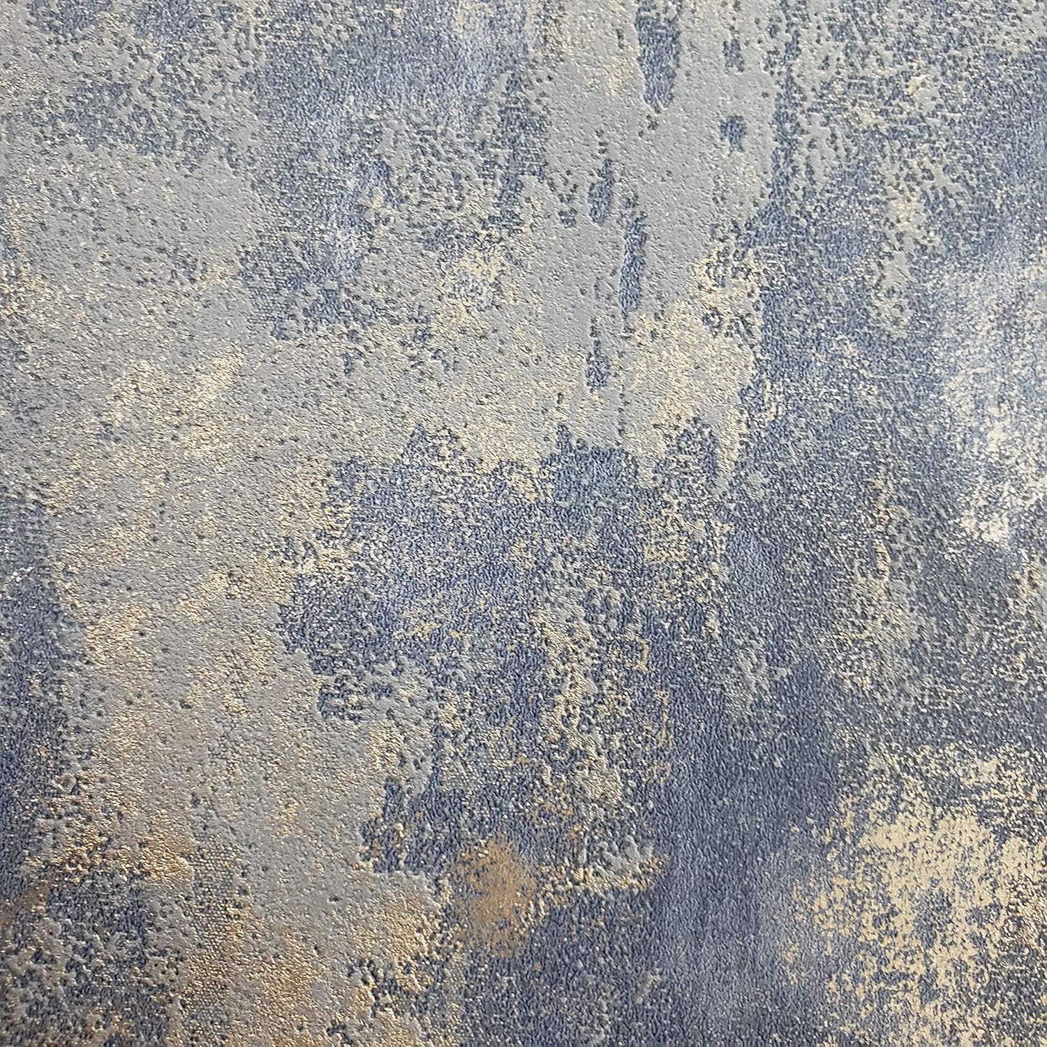Modern Unique Industrial Look Wallpaper Rustic Navy Blue Gray Gold Plain Textured Contemporary Faux Rusted Concrete Plaster wallcoverings Double roll Covering 3D Wall coverings